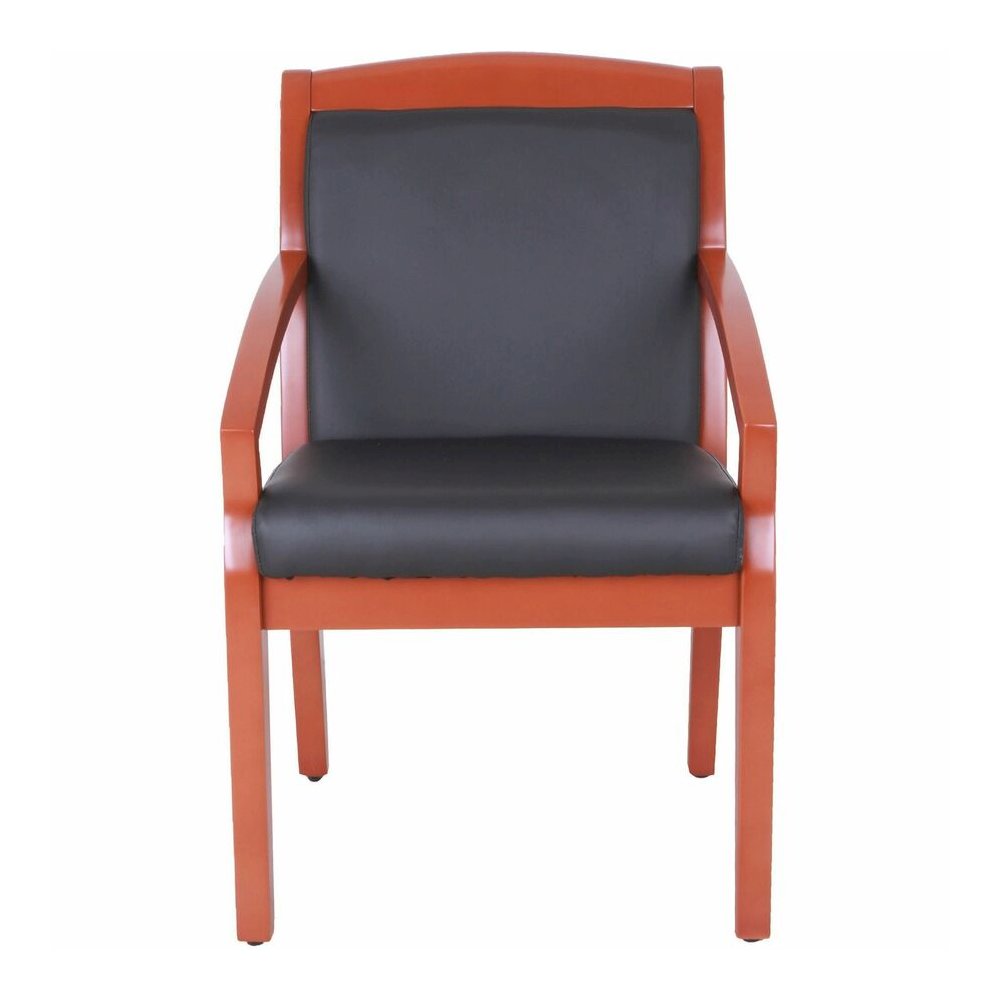 Lorell Sloping Arms Wood Frame Guest Chair - Black Seat Color - Bonded Leather Seat Material - Black Back Color - Bonded Leather Back Material - Cherry Frame Color - Wood Frame Material - Four-legged . Picture 2