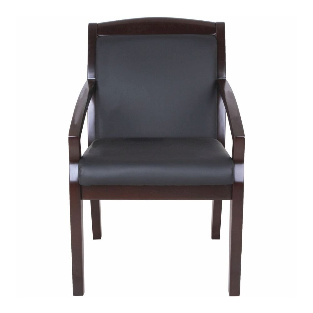 Lorell Sloping Arms Wood Frame Guest Chair - Black Seat Color - Bonded Leather Seat Material - Black Back Color - Bonded Leather Back Material - Espresso Frame Color - Wood Frame Material - Four-legge. Picture 2