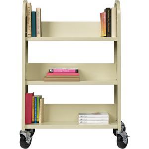 Lorell Single-sided Book Cart - 3 Shelf - 200 lb Load Capacity - 5" Caster Size - Steel - 39" Width x 14" Depth x 46" Height - Putty - 1 Each. Picture 2