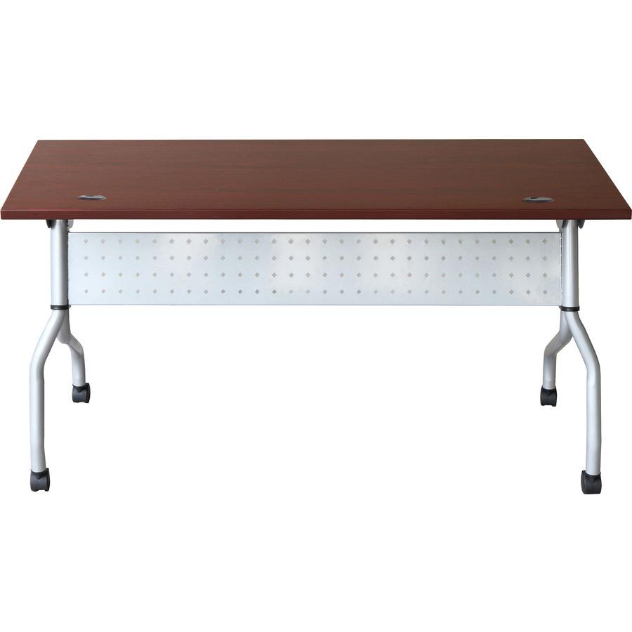 Lorell Flip Top Training Table - Rectangle Top - Four Leg Base - 4 Legs - 23.60" Table Top Width x 60" Table Top Depth - 29.50" Height x 59" Width x 23.63" Depth - Training - Assembly Required - Mahog. Picture 5
