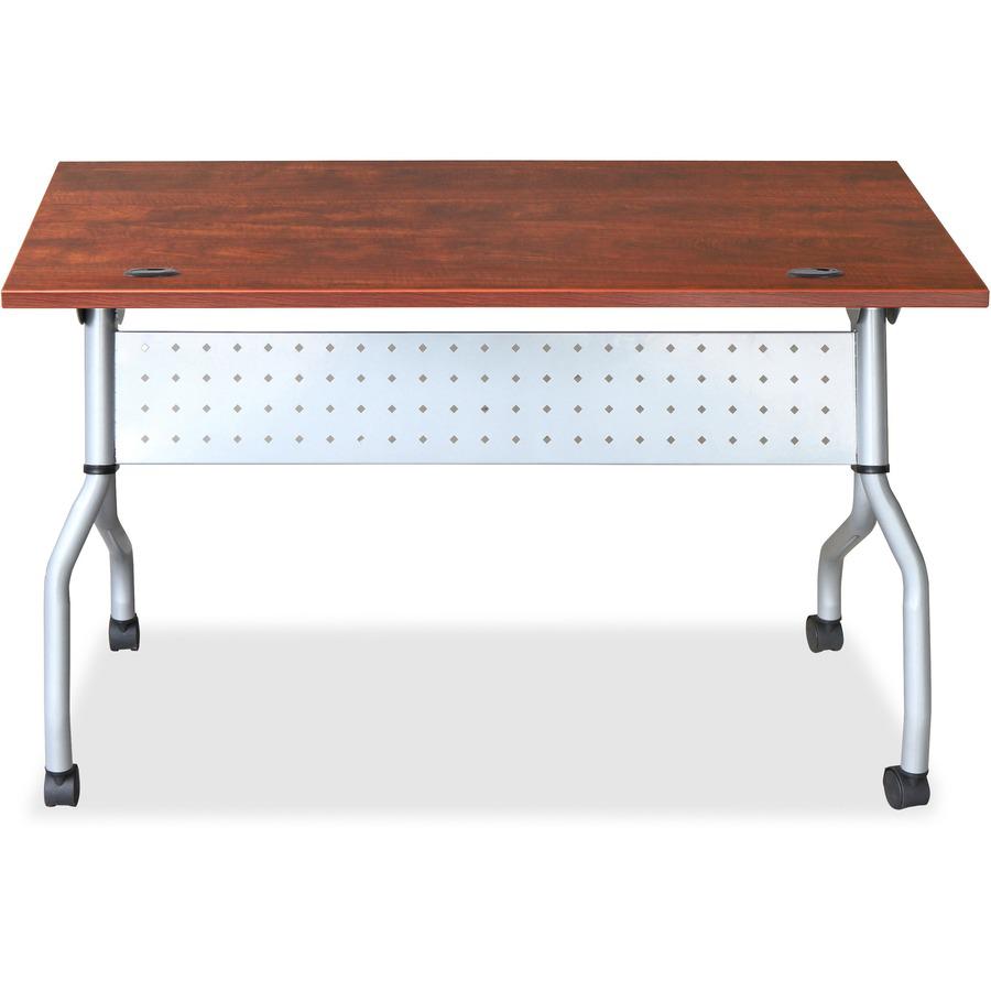 Lorell Flip Top Training Table - Rectangle Top - Four Leg Base - 4 Legs - 23.60" Table Top Width x 60" Table Top Depth - 29.50" Height x 59" Width x 23.63" Depth - Training - Cherry - Nylon - Melamine. Picture 6