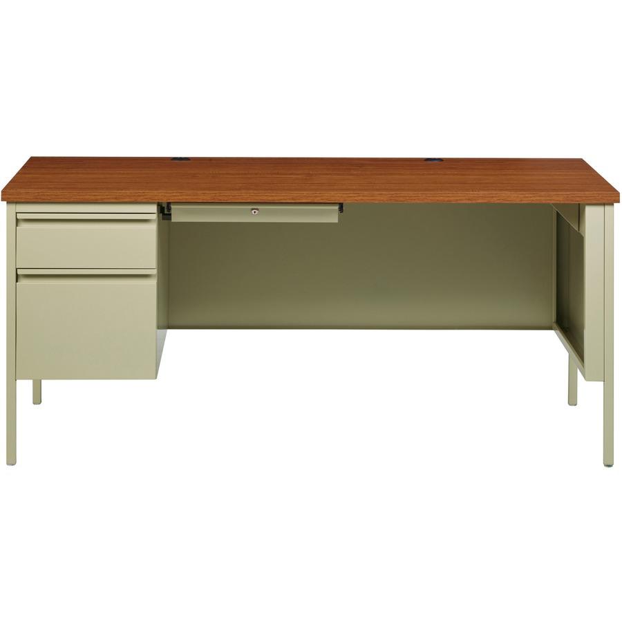 Lorell Fortress Series Left-Pedestal Desk - Rectangle Top - 66" Table Top Width x 30" Table Top Depth x 1.12" Table Top Thickness - 29.50" Height - Office, File - Assembly Required - Oak, Oak Laminate. Picture 3