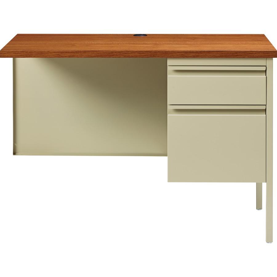 Lorell Fortress Series Right-Pedestal Return - Rectangle Top - 42" Table Top Width x 24" Table Top Depth x 1.12" Table Top Thickness - 29.50" Height - Office, File - Assembly Required - Oak, Oak Lamin. Picture 3