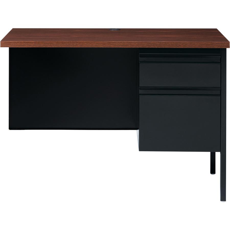 Lorell Fortress Series Right-Pedestal Return - Rectangle Top - 42" Table Top Width x 24" Table Top Depth x 1.12" Table Top Thickness - 29.50" Height - Office, File - Assembly Required - Black Walnut, . Picture 4