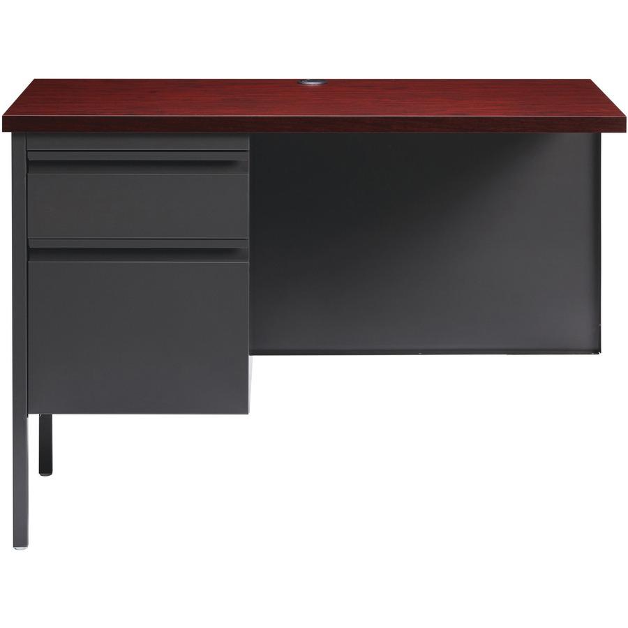 Lorell Fortress Series Left-Pedestal Return - Rectangle Top - 42" Table Top Width x 24" Table Top Depth x 1.12" Table Top Thickness - 29.50" HeightAssembly Required - Laminated, Mahogany - Steel - 1 E. Picture 3