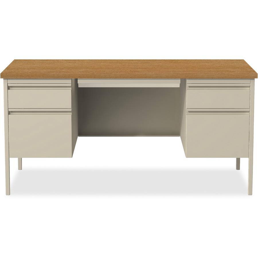 Lorell Fortress Series Double-Pedestal Desk - Rectangle Top - 60" Table Top Width x 30" Table Top Depth x 1.12" Table Top Thickness - 29.50" Height - Office, File - Assembly Required - Oak, Oak Lamina. Picture 3