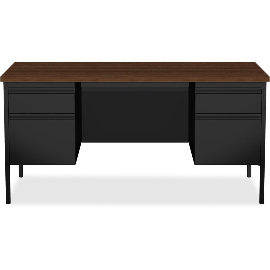 Lorell Fortress Series Double-Pedestal Desk - Rectangle Top - 60" Table Top Width x 30" Table Top Depth x 1.12" Table Top Thickness - 29.50" Height - Office, File - Assembly Required - Black Walnut, L. Picture 4