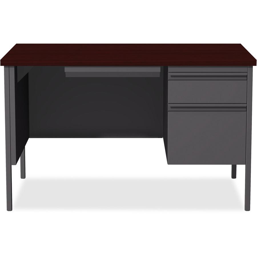 Lorell Fortress Series 48" Right Single-Pedestal Desk - Laminated Rectangle, Mahogany Top - 30" Table Top Length x 48" Table Top Width x 1.13" Table Top Thickness - 29.50" Height - Business Environmen. Picture 3