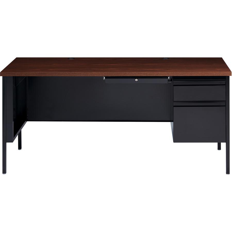 Lorell Fortress Series 66" Right-Pedestal Desk - Laminated Rectangle, Walnut Top - 30" Table Top Length x 66" Table Top Width x 1.13" Table Top Thickness - 29.50" Height x 66" Width x 30" Depth - Busi. Picture 4