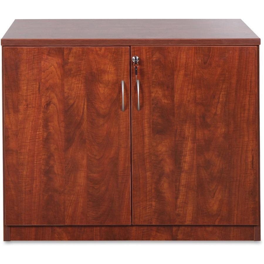 Lorell Essentials Series 2-Door Storage Cabinet - 36" Width x 22.5" Depth x 29.5" Height - 2 x Door(s) - Cherry - Laminated - Melamine Faced Chipboard (MFC) - Assembly Required. Picture 4