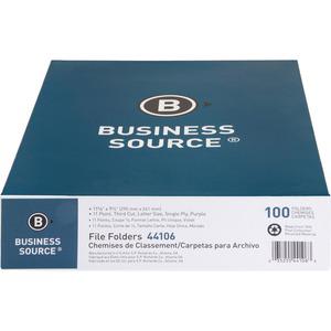 Business Source 1/3 Tab Cut Recycled Top Tab File Folder - 11 pt. - Purple - 10% Recycled - 100 / Box. Picture 2