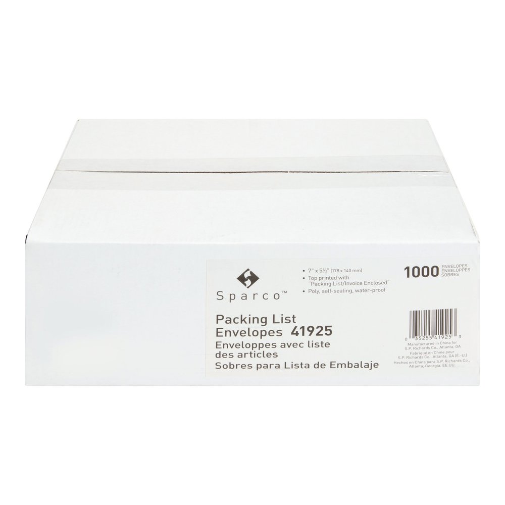 Sparco Pre-labeled Packing Slip Envelope - Packing List - 7" Width x 5 1/2" Length - 70 g/m² - Self-adhesive Seal - White - Paper, Low Density Polyethylene (LDPE) - 1000 / Box. Picture 3