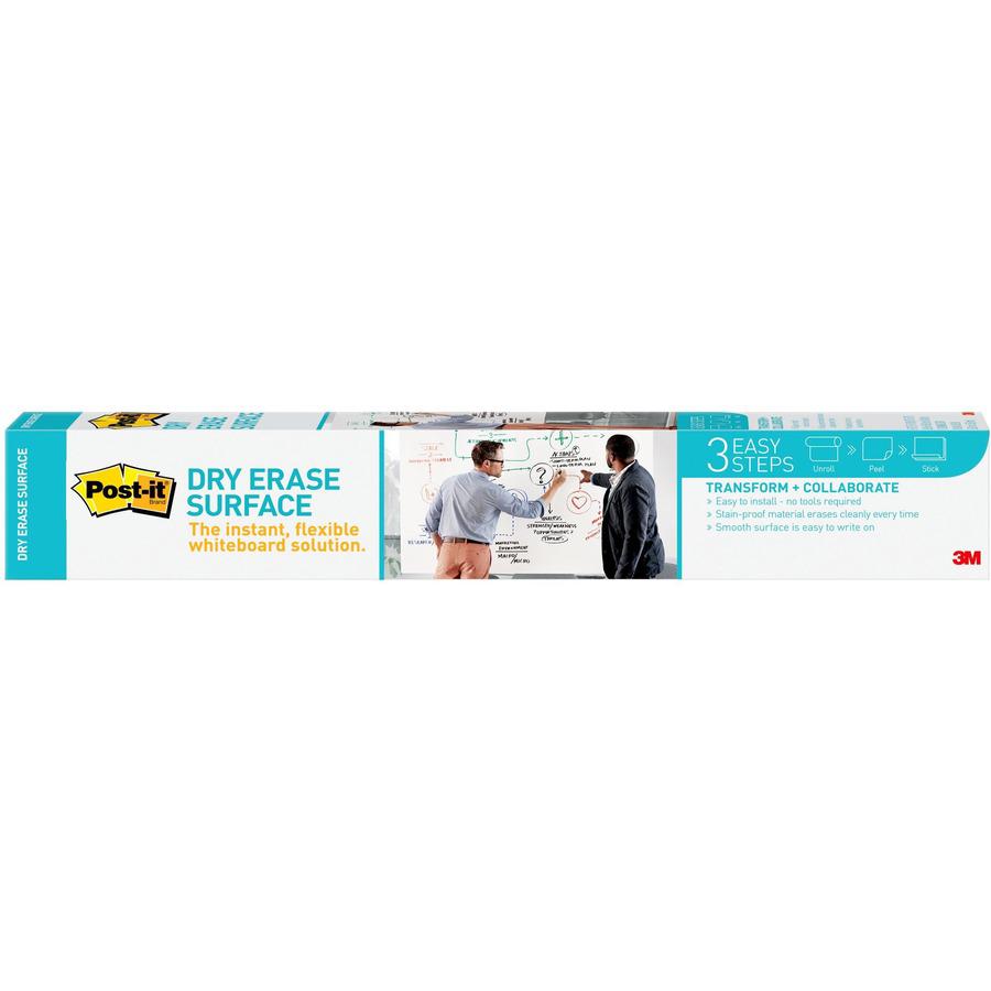 Post-it&reg; Self-Stick Dry-Erase Film Surface - White Surface - 24" (2 ft) Width x 36" (3 ft) Length - White Film - Rectangle - Flexible, Stain Resistant, Self-stick - 1 / Pack. Picture 5