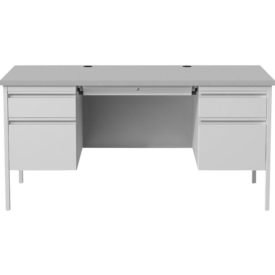 Lorell Fortress Series Double-Pedestal Desk - 30" Height x 29.50" Width x 60" Depth - File, Office - Gray, Laminated - Steel - 1 Each. Picture 3