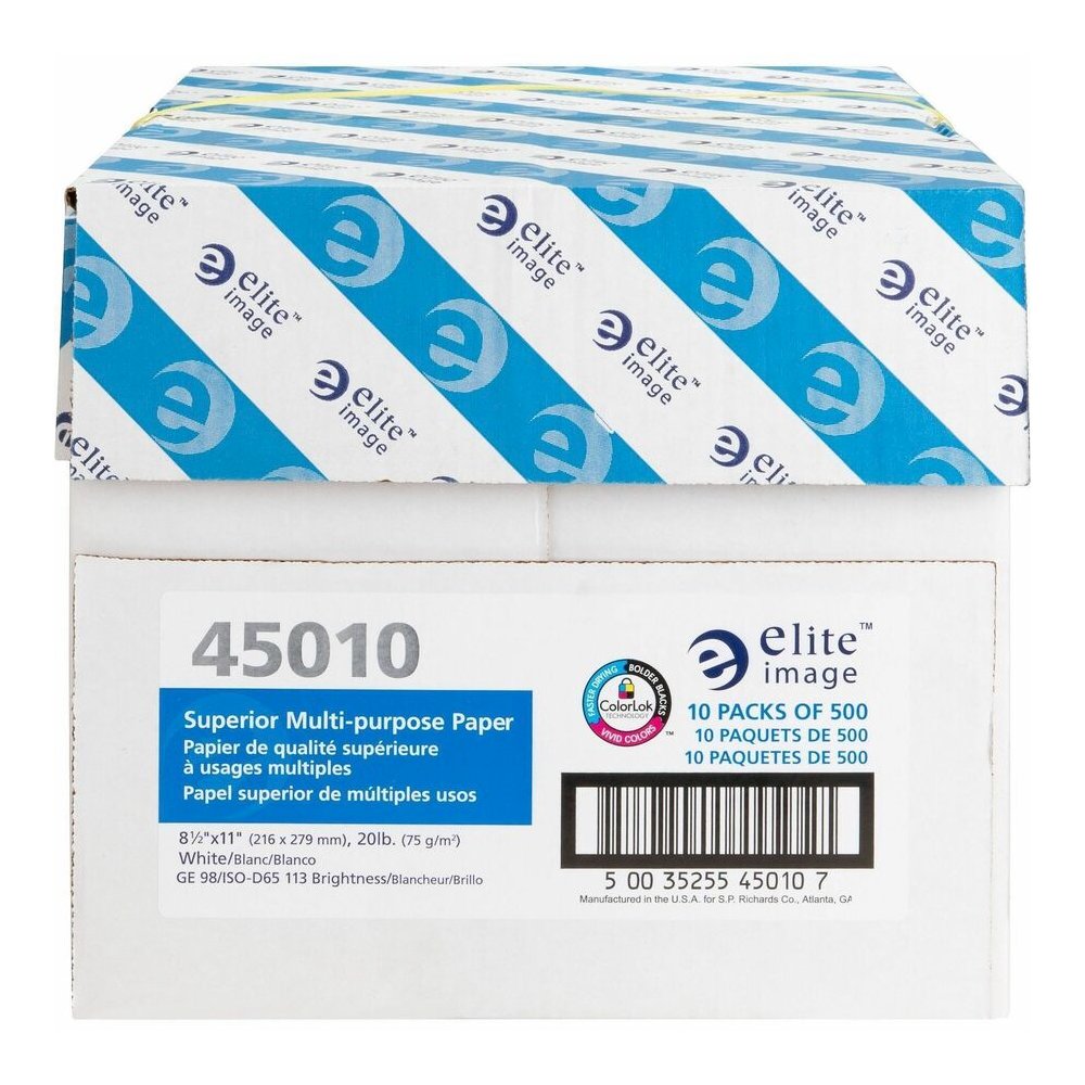 Elite Image Superior Multipurpose Paper - White - 98 Brightness - Letter - 8 1/2" x 11" - 20 lb Basis Weight - Sustainable Forestry Initiative (SFI) - Bright White - 500/Pack - 40 / Pallet. Picture 3