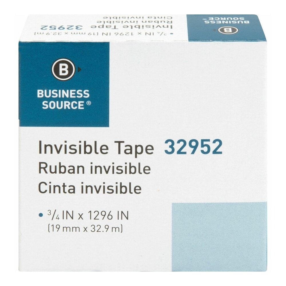 Business Source Invisible Tape Dispenser Refill Roll - 36 yd Length x 0.75" Width - 1" Core - Clear - For Mending, Splicing, Holding - 12 / Box. Picture 2