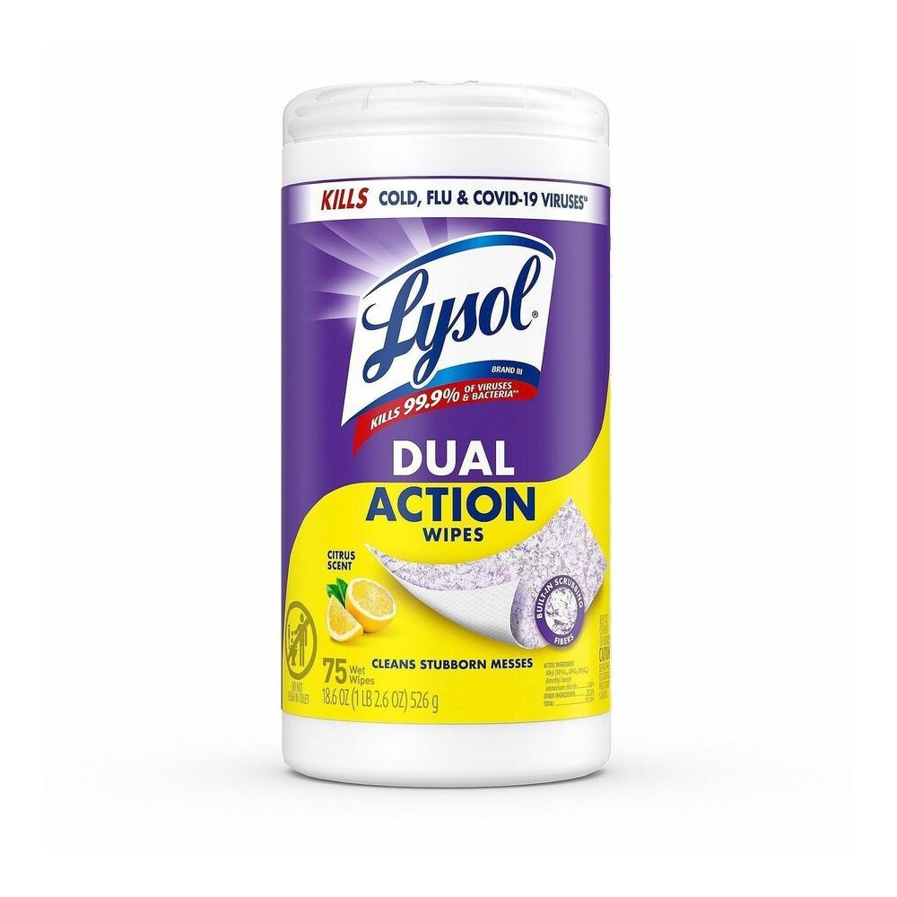 Lysol Dual Action Wipes - For Multipurpose - Wipe - Citrus Scent - 7" Length x 7.25" Width - Recommended For: Virus Remover, Bacteria Remover, Germs Remover, Allergen Remover, Pet Dander Remover, Dust. Picture 2