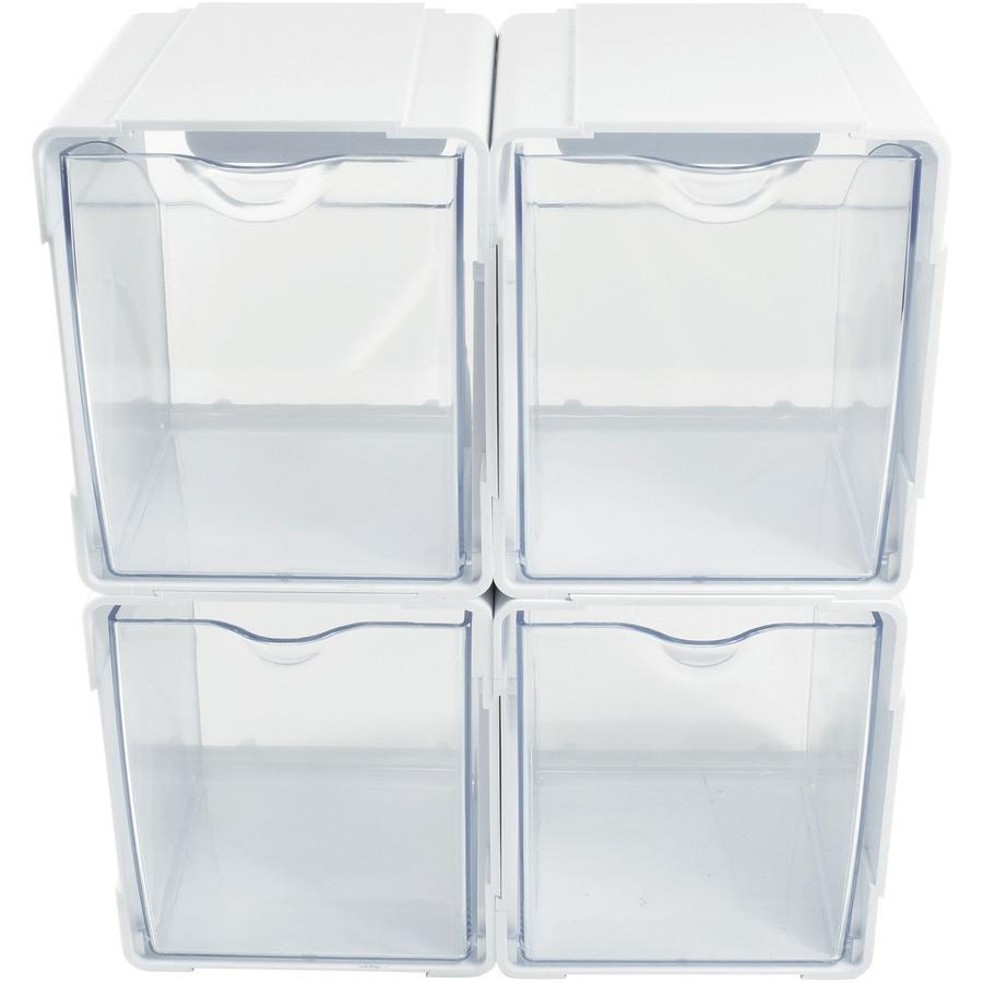 Deflecto Tilt Bin Interlocking Storage Organizer - 5.50" Height x 5.25" Width x 4.75" Depth - Desktop - Interlockable, Stackable - White - 4 / Box. Picture 3