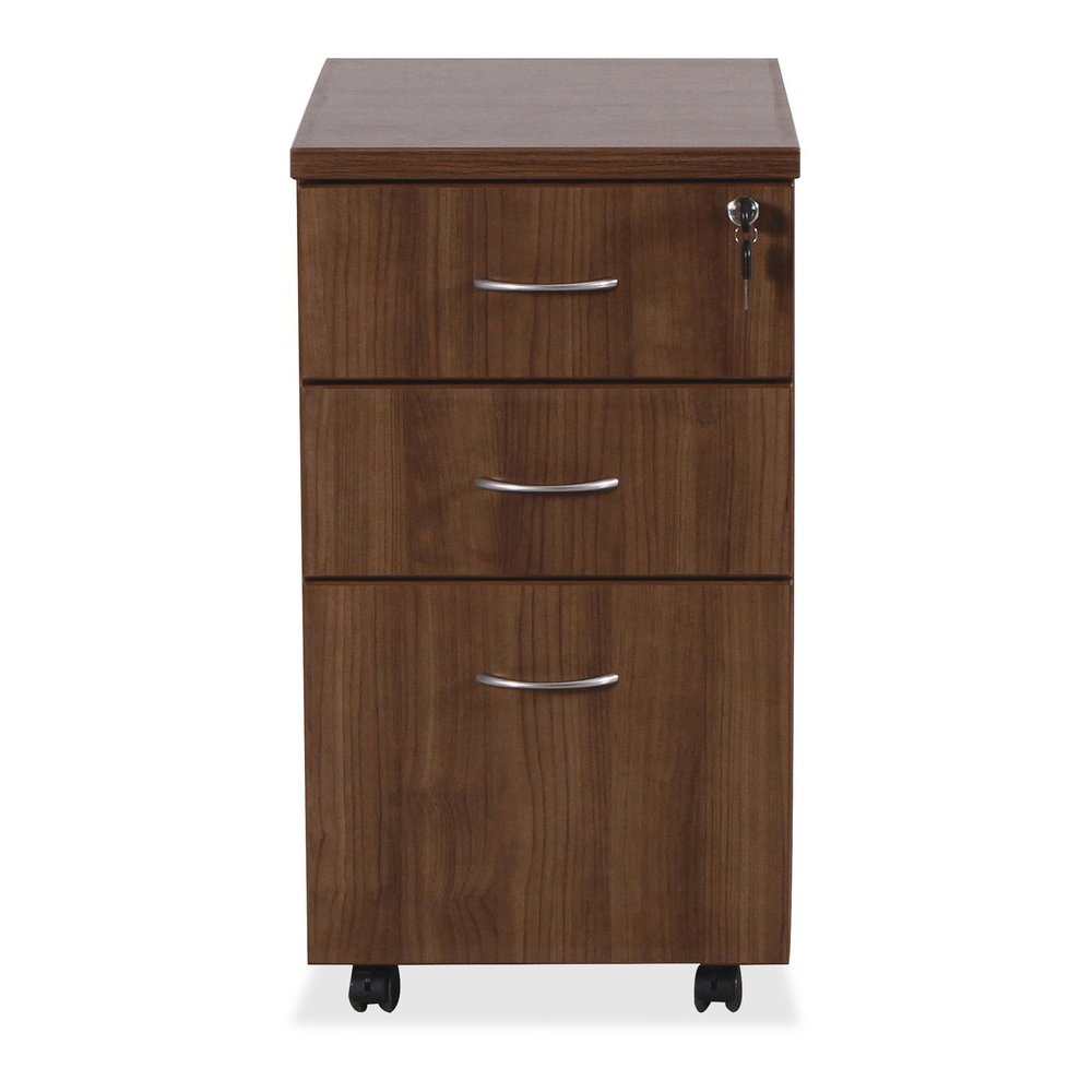 Lorell Essentials Series Box/Box/File Mobile File Cabinet - 1" Thickness Top, 3.8" Thickness Drawer Pull, 28.4" Height x 15.7" Width x 22" Depth Pedestal - Total Drawer(s): 3 - Single Pedestal - Walnu. Picture 4