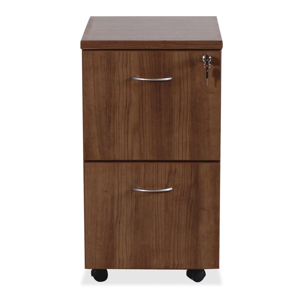 Lorell Essentials Series File/File Mobile File Cabinet - 28.4" Height x 15.7" Width x 22" Depth Pedestal, 1.5" Diameter Caster - Total Drawer(s): 2 - Finish: Laminate, Walnut - Mobility, Built-in Hang. Picture 4