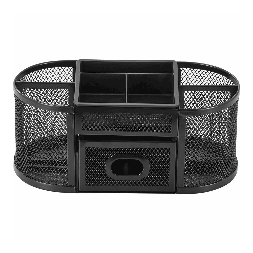Lorell Mesh Desktop Organizer - Desktop - Compact, Sturdy, Removable Compartment - Black - Steel, Mesh, Plastic - 1 Each. Picture 2