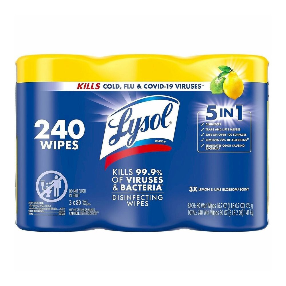 Lysol Lemon/Lime Disinfecting Wipes - For Multi Surface, Multipurpose - Wipe - Lemon, Lime Blossom Scent - Recommended For: Virus Remover, Bacteria Remover - Pre-moistened, Deodorize, Disinfectant, An. Picture 2
