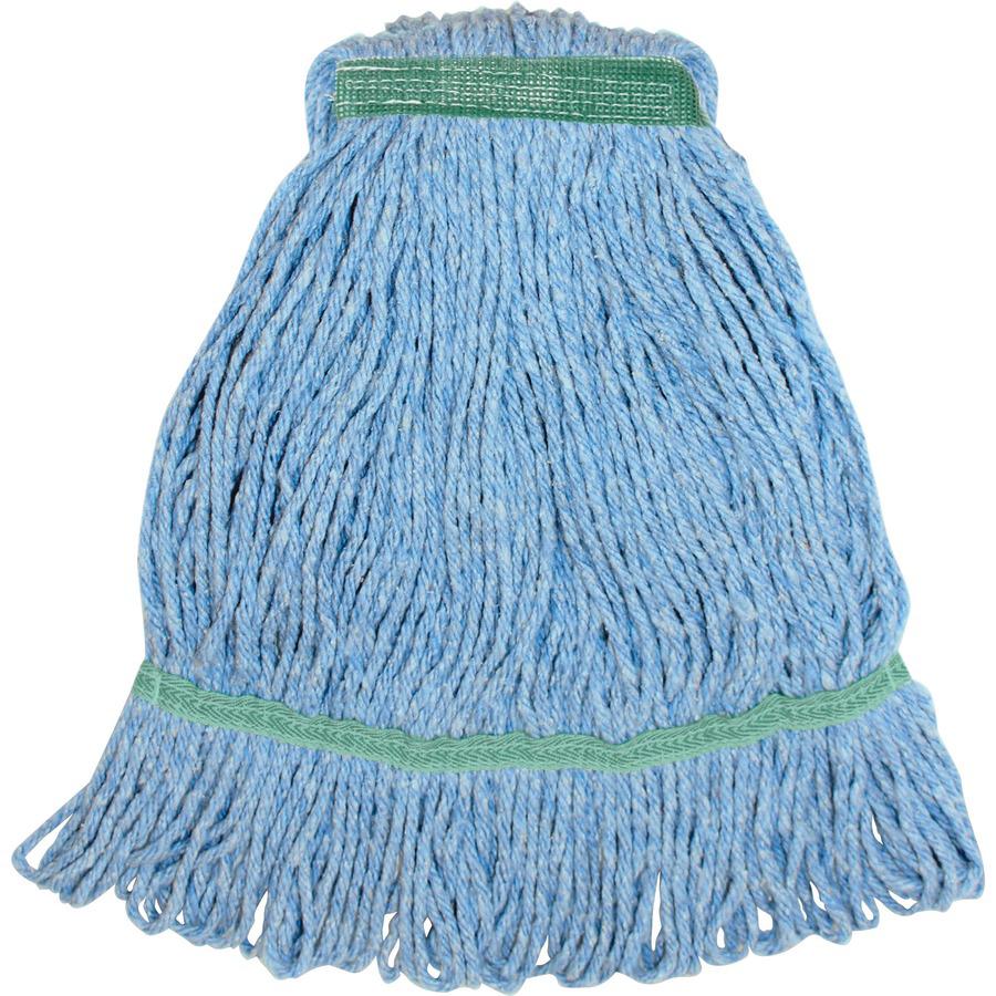 Genuine Joe Narrow Band Medium Mophead - Rayon, Cotton - Blue - 12 / Carton. Picture 3