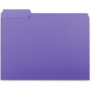 Business Source 1/3 Tab Cut Letter Recycled Top Tab File Folder - 8 1/2" x 11" - Top Tab Location - Assorted Position Tab Position - Purple - 10% Recycled - 100 / Box. Picture 2