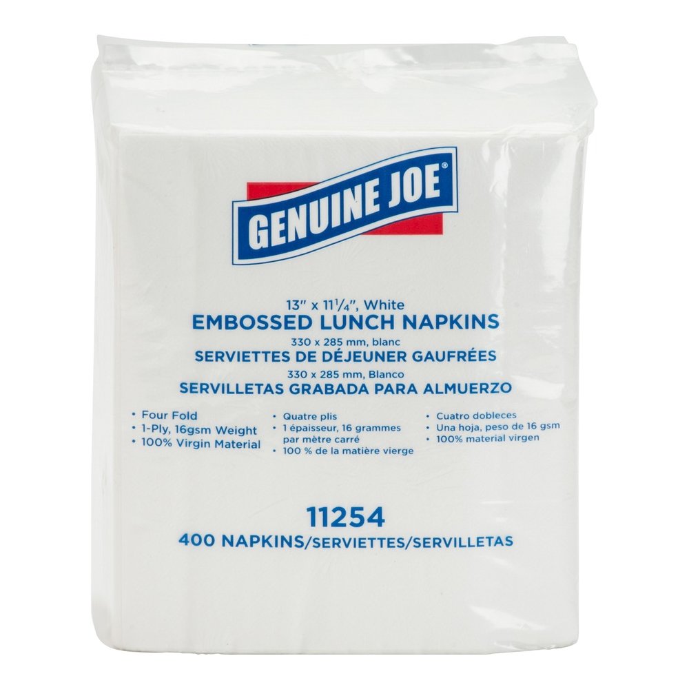 Genuine Joe Lunch Napkins - 1 Ply - Quarter-fold - 13" Width x 11.25" Length - White - 400/Pack - 6 / Carton. Picture 3