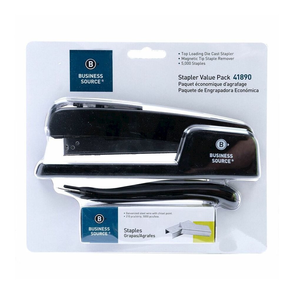 Business Source Standard Stapler Value Pack - Staples Upto 20 Sheet - Holds Upto 210 Staple - Full Strip - Top Loading - Black - 1 Pack. Picture 2