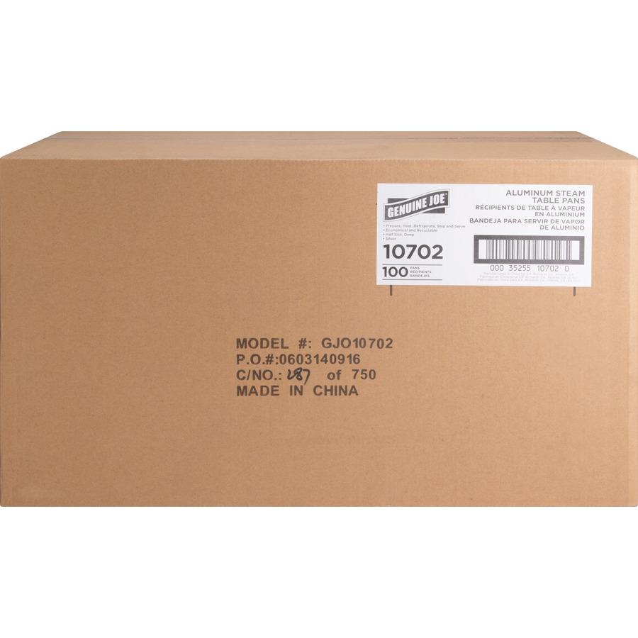 Genuine Joe Half-size Disposable Aluminum Pan - Cooking, Serving - Disposable - 0.5" Diameter - Silver - Aluminum Body - 100 / Carton. Picture 4