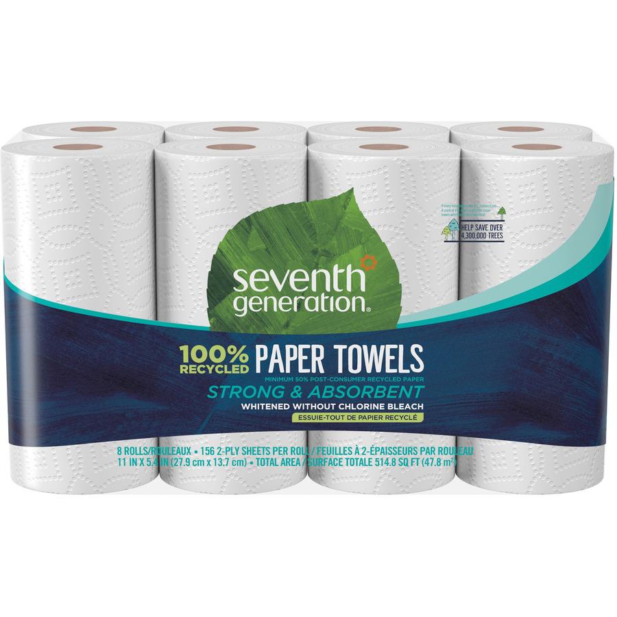 Seventh Generation 100% Recycled Paper Towels - 2 Ply - 156 Sheets/Roll - White - PaperPack - 8/Pack - 4 / Carton. Picture 3