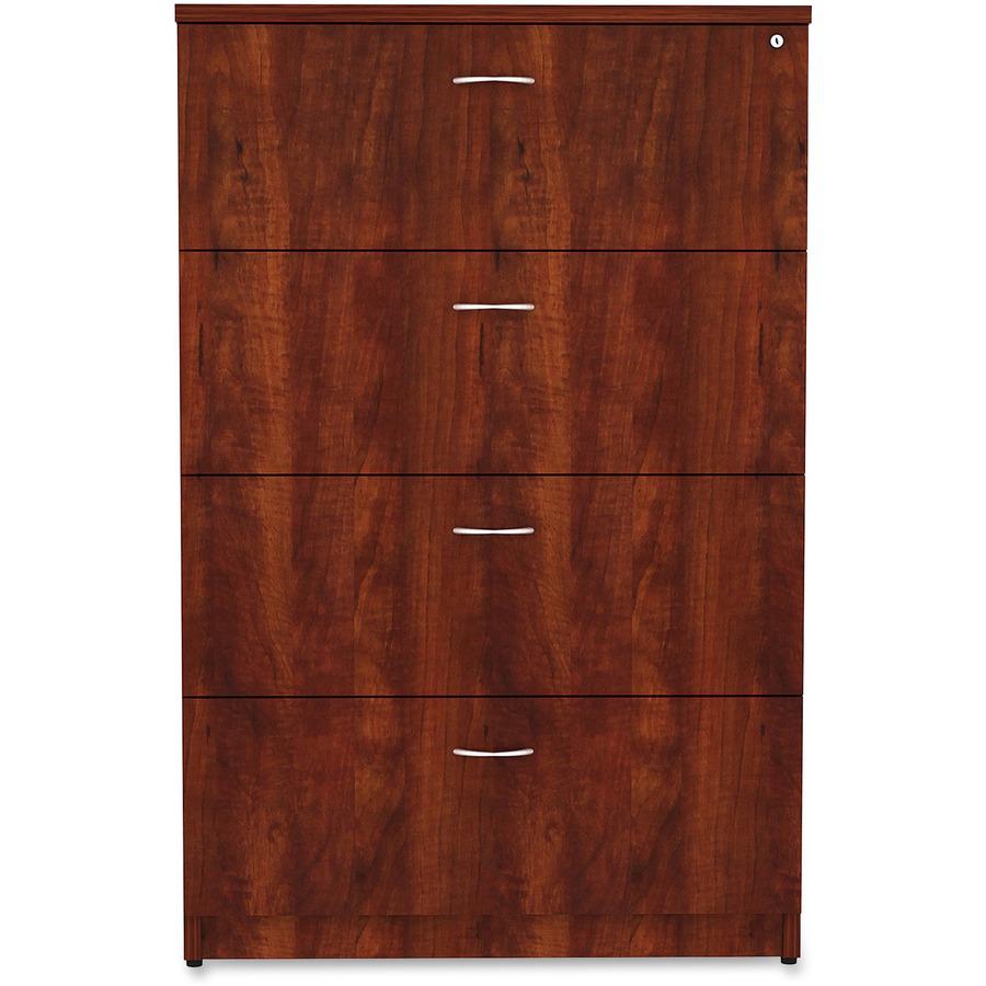 Lorell Essentials Series 4-Drawer Lateral File - 1" Thickness Top, 54.8" Height x 35.5" Width x 22" Depth - Total Drawer(s): 4 - Finish: Cherry Laminate - 1 Each. Picture 3