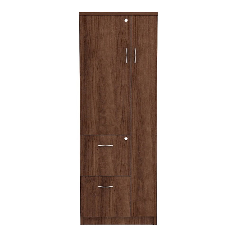 Lorell Essentials/Revelance Tall Storage Cabinet - 23.6" x 23.6"65.6" Cabinet, 0.5" Compartment - 2 x Storage Drawer(s) - 1 Door(s) - Finish: Walnut, Laminate. Picture 4
