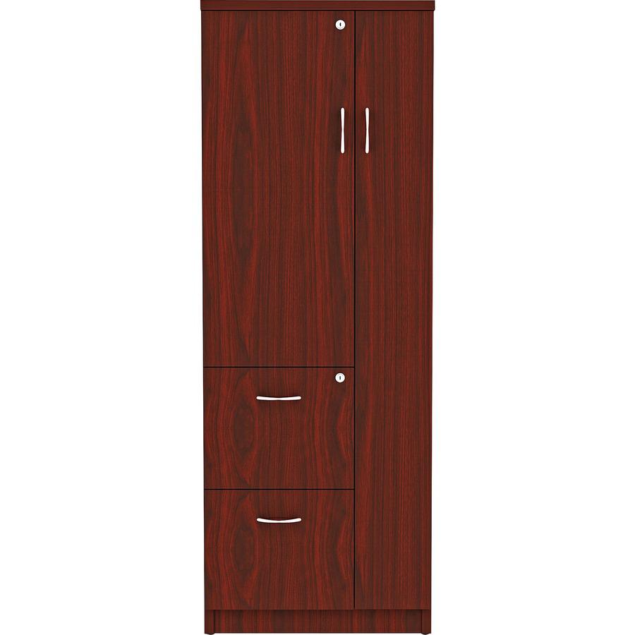 Lorell Essentials/Revelance Tall Storage Cabinet - 65.6" Height x 23.6" Width x 23.6" Depth Cabinet, x 0.5" Length Compartment - Total Drawer(s): 2 - 1 Door(s) - Finish: Mahogany, Laminate - Durable, . Picture 3
