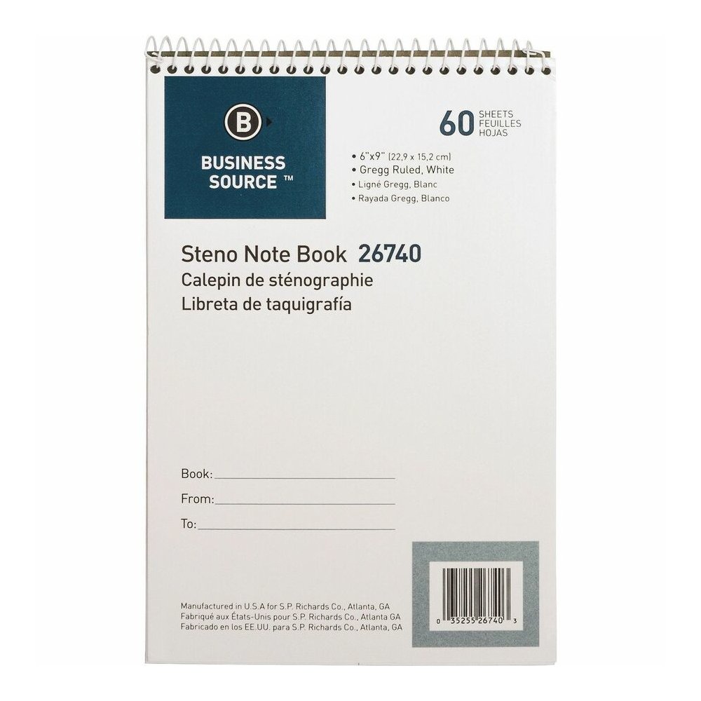 Business Source Steno Notebook - 60 Sheets - Wire Bound - Gregg Ruled Margin - 15 lb Basis Weight - 6" x 9" Sheet Size - White Paper - Stiff-back - 12 / Pack. Picture 2