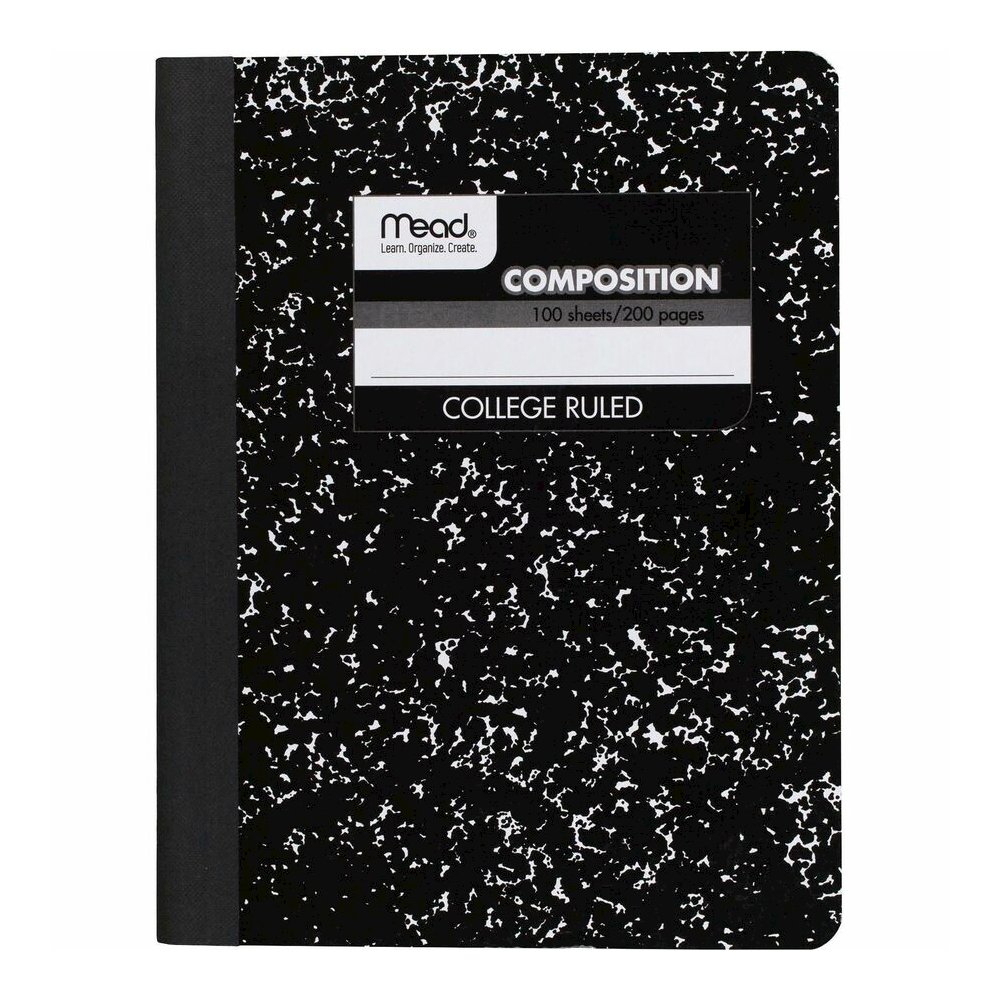 Mead Composition Book - Sewn - 7 1/2" x 9 3/4" Sheet Size - White Paper - Black Marble Cover - 12 / Carton. Picture 2