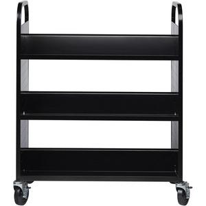 Lorell Double-sided Book Cart - 6 Shelf - Round Handle - 5" Caster Size - Steel - 38" Width x 18" Depth x 46.25" Height - Black - 1 Each. Picture 7