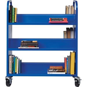 Lorell Double-sided Book Cart - 6 Shelf - Round Handle - 5" Caster Size - Steel - 38" Width x 18" Depth x 46.25" Height - Blue - 1 Each. Picture 10