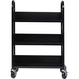 Lorell Single-sided Book Cart - 3 Shelf - Round Handle - 5" Caster Size - Steel - 32" Width x 14" Depth x 46" Height - Black - 1 Each. Picture 4