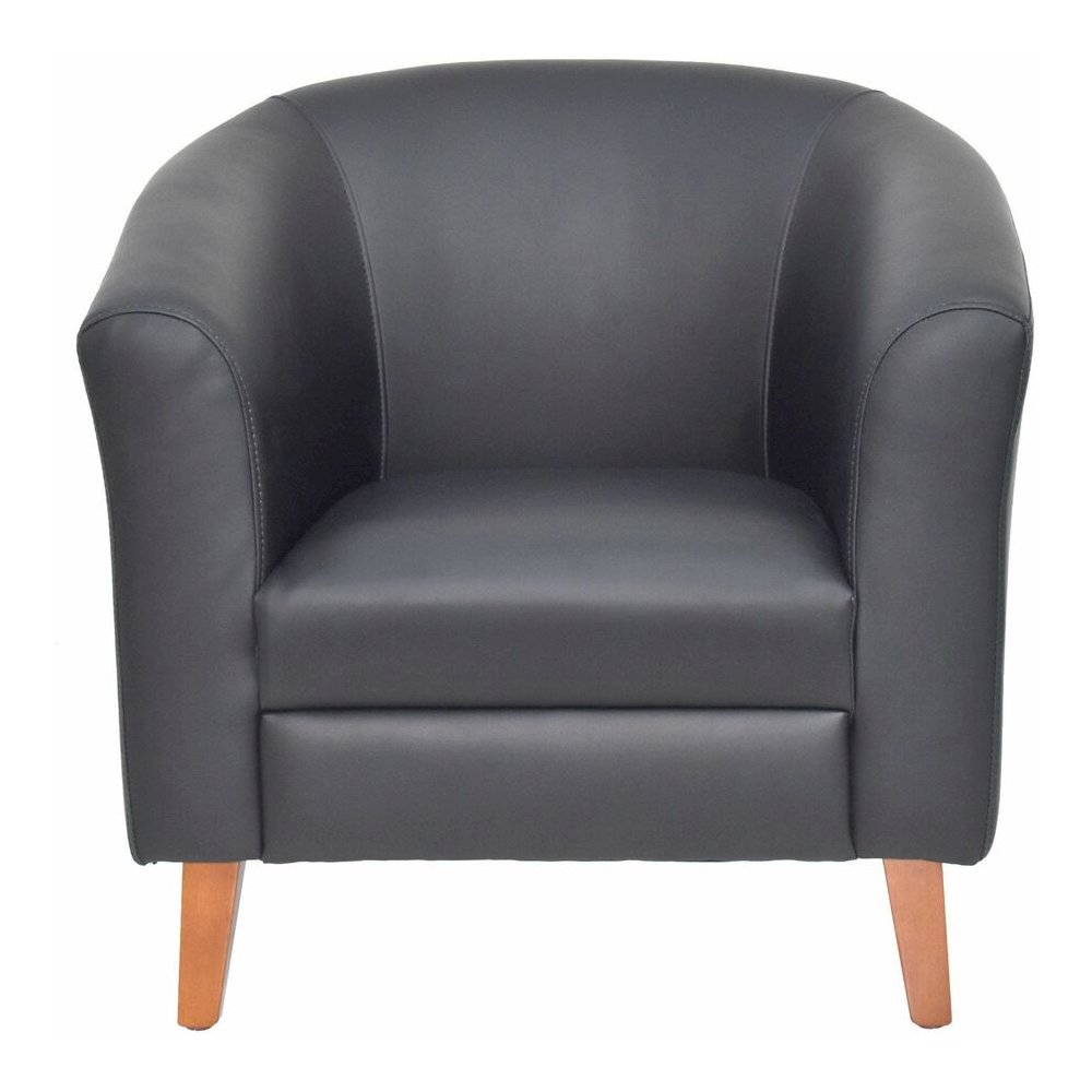 Lorell Barrel Armchair - Four-legged Base - Black - Bonded Leather - Armrest - 1 Each. Picture 2