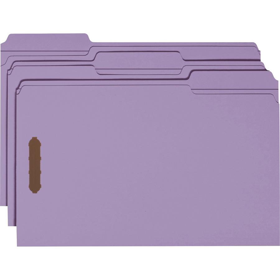 Smead 1/3 Tab Cut Legal Recycled Fastener Folder - 8 1/2" x 14" - 2 Fastener(s) - Top Tab Location - Assorted Position Tab Position - Lavender - 10% Recycled - 50 / Box. Picture 6