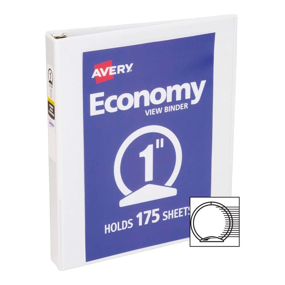 Avery&reg; Economy View Binder - 1" Binder Capacity - Letter - 8 1/2" x 11" Sheet Size - 175 Sheet Capacity - 3 Ring - Fastener: Round Ring - Pocket: 2, Internal - Vinyl-covered Chipboard - White - 15. Picture 3