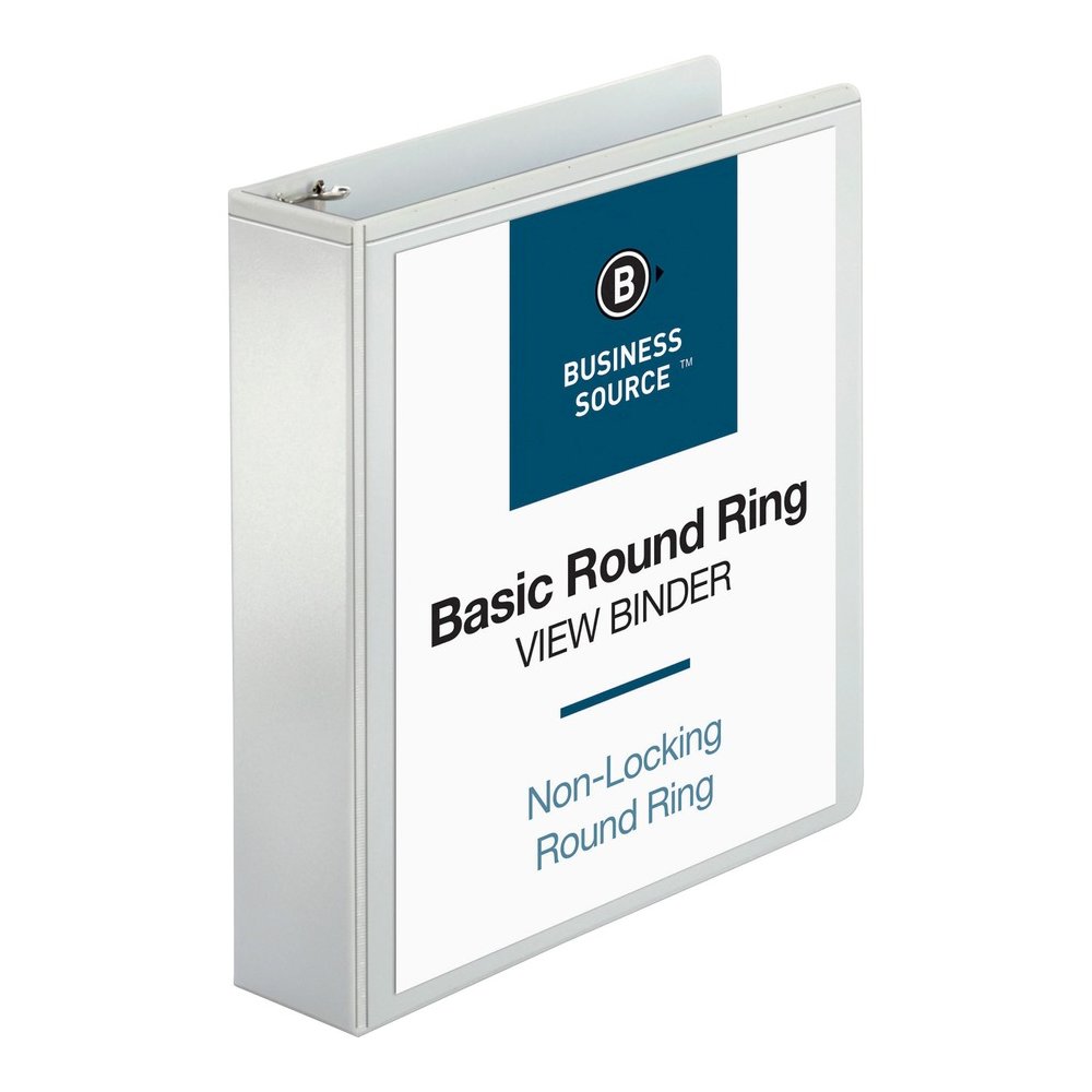 Business Source Round-ring View Binder - 2" Binder Capacity - Letter - 8 1/2" x 11" Sheet Size - 475 Sheet Capacity - Fastener: Round Ring - Pocket: 2, Internal - Polypropylene - White - Wrinkle-free,. Picture 2