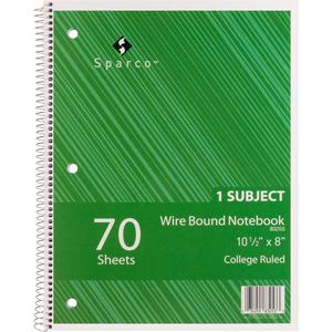 Sparco Wirebound Notebooks - 70 Sheets - Wire Bound - College Ruled Front Ruling - Unruled Margin - 16 lb Basis Weight - 8" x 10 1/2" Sheet Size - Assorted Chipboard Cover - Subject, Stiff-cover, Stif. Picture 8