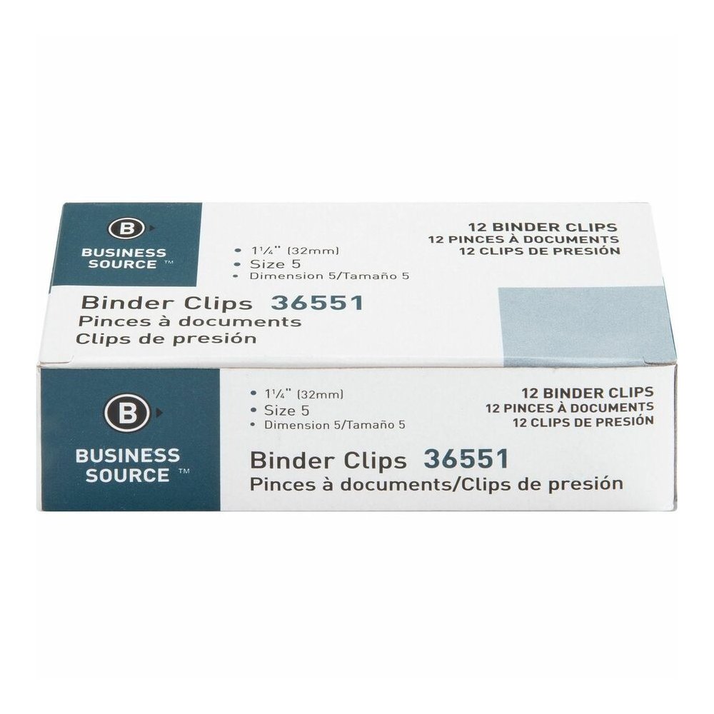 Business Source Fold-back Binder Clips - Medium - 1.3" Length x 1.3" Width - 0.63" Size Capacity - Black - Steel - 1 Dozen/Box - 10 / Carton. Picture 3