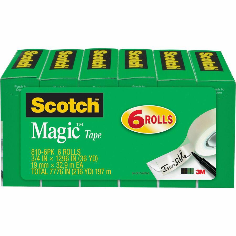 Scotch 3/4"W Magic Tape - 36 yd Length x 0.75" Width - 1" Core - Matte - Clear - Split Resistant, Tear Resistant - For Mending, Splicing - 6/Pack - 2 / Bundle. Picture 3
