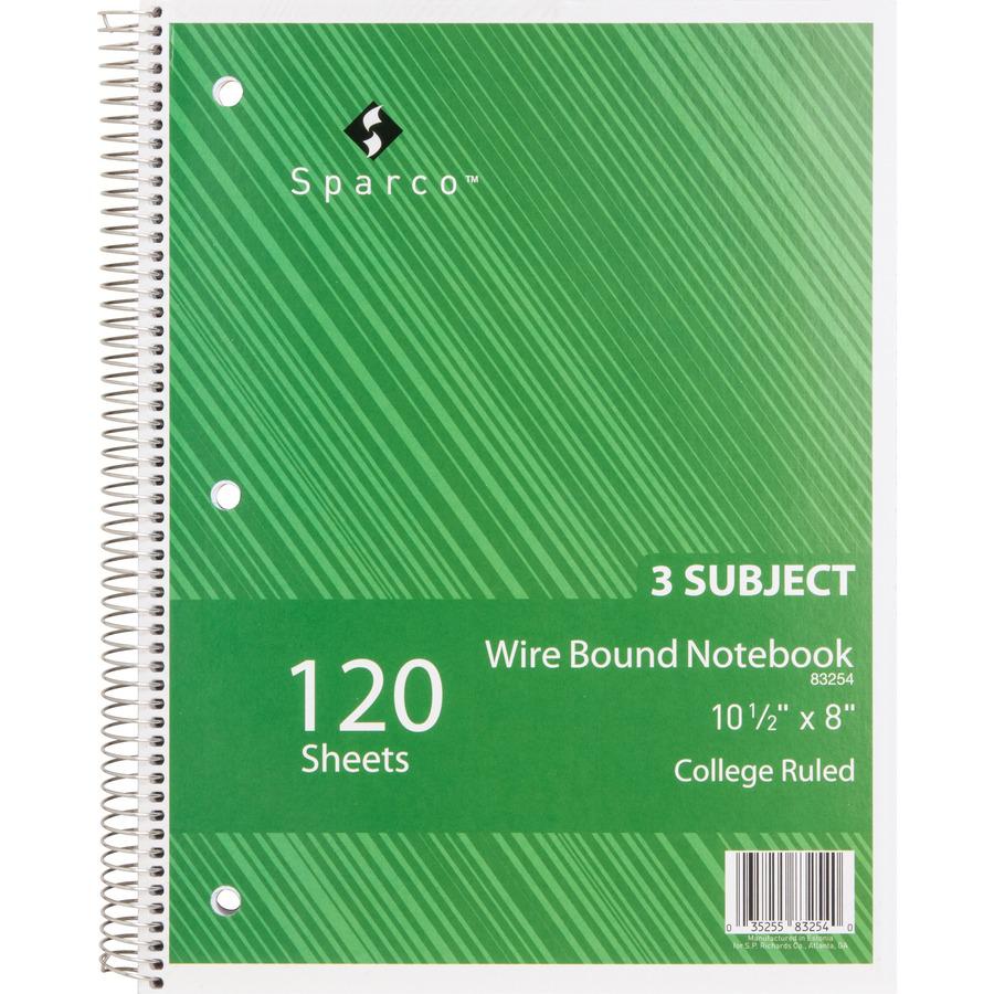 Sparco Wire Bound College Ruled Notebook - 120 Sheets - Wire Bound - College Ruled Front Ruling - Unruled Margin - 16 lb Basis Weight - 8" x 10 1/2" Sheet Size - Assorted Paper - Assorted Chipboard Co. Picture 4
