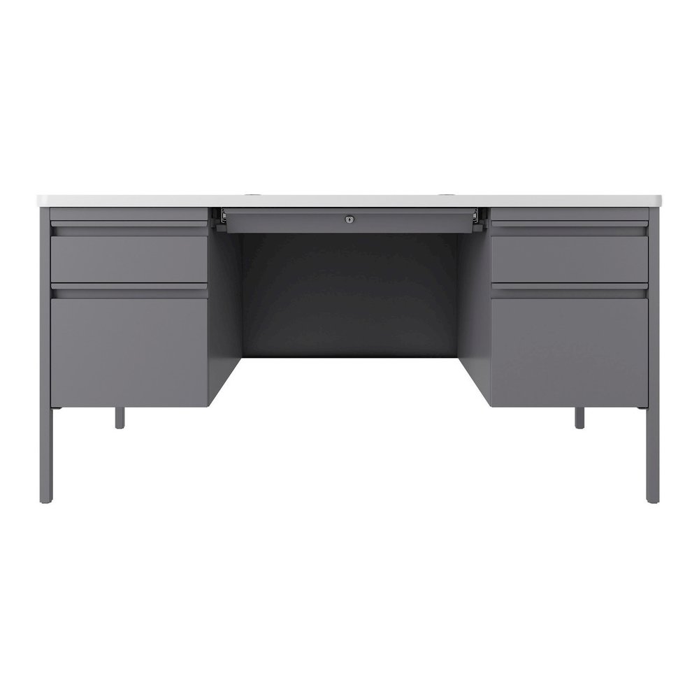 Lorell Fortress Series Double-Pedestal Teachers Desk - 29.5" Height x 60" Width x 30" Depth - Double Pedestal - T-mold Edge - Material: Steel - Finish: Gray - 1 Each. Picture 3
