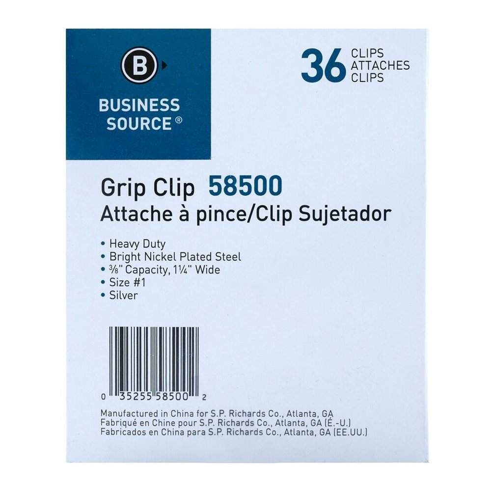 Business Source Bulldog Grip Clips - No. 1 - 1.3" Width - for Paper - Heavy Duty - Silver - 36 / Box. Picture 2